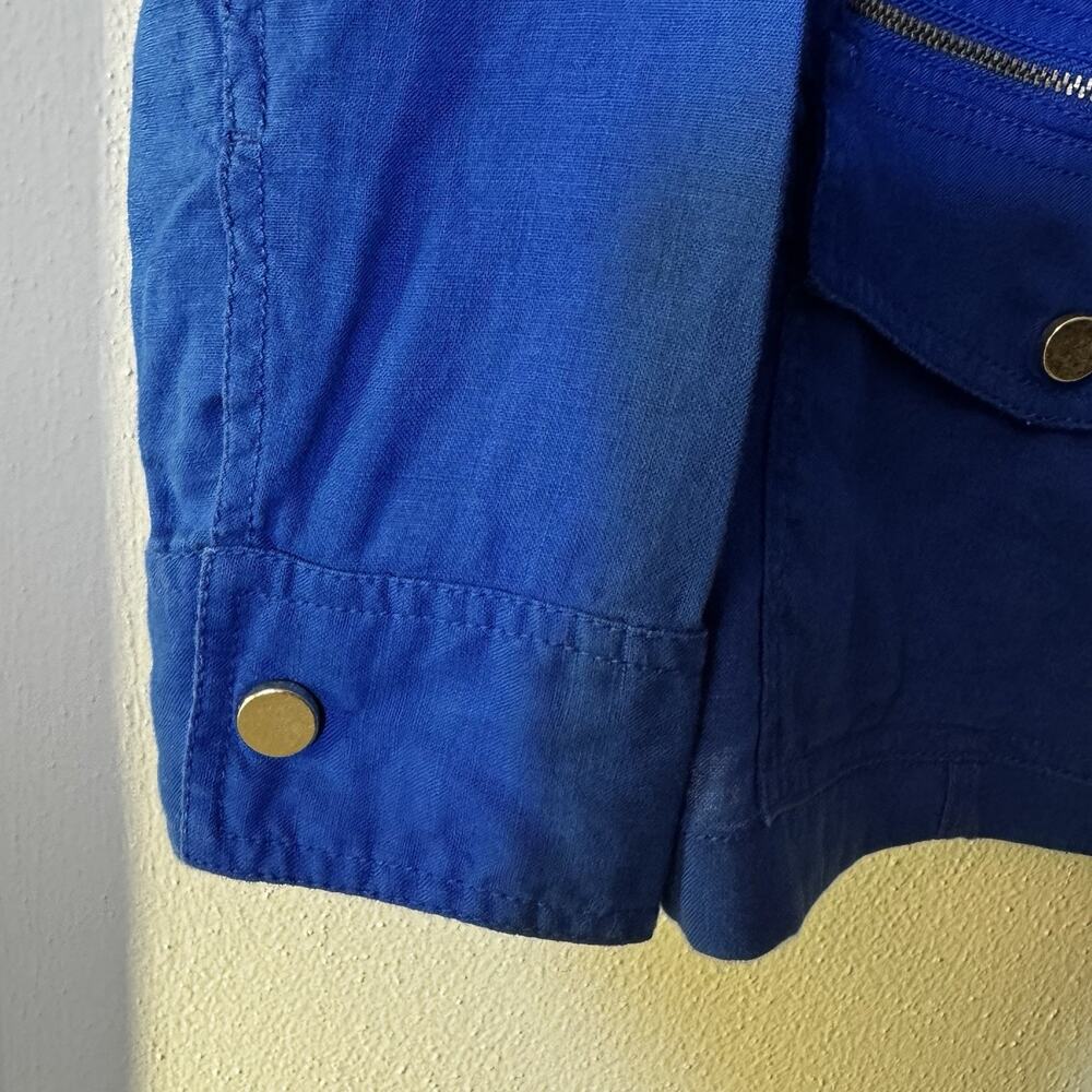 Chico’s Cobalt Blue Jacket Shacket Sz 3 (XL, 14-16) 100% Linen Women's High Neck - Picture 4 of 12